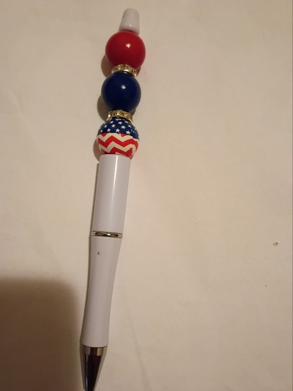 Patriotic Beaded White Pen